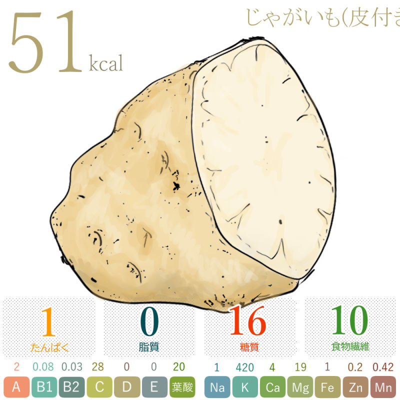 じゃがいも(カロリー・糖質・脂質・食物繊維)