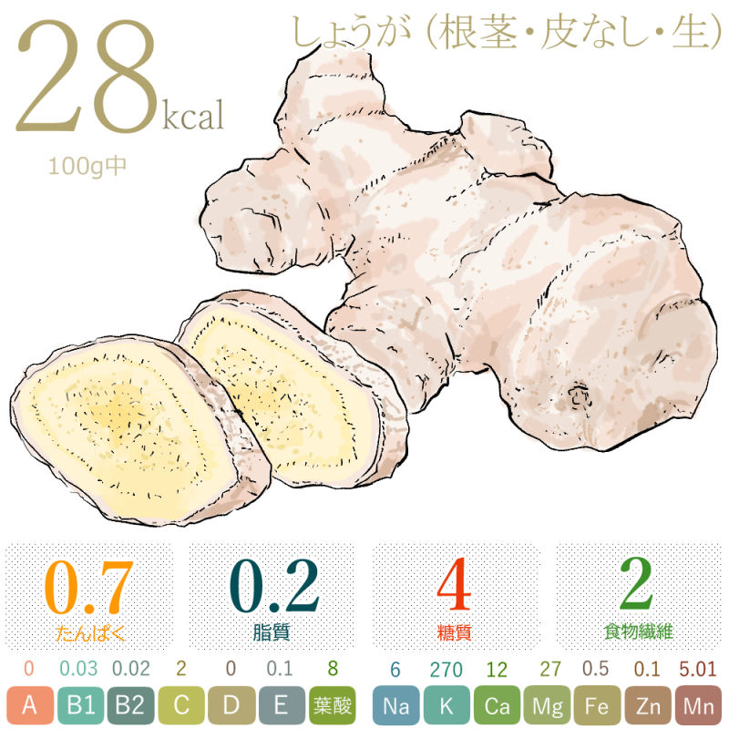 しょうが(カロリー・糖質・脂質・食物繊維)
